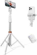 VIMOSE 66" Phone Tripod, Tripod for iPhone with Remote & Phone Stand, Extendable Cell Phone Tripod for Video Recording, Ultimate Tripod & Monopod Accessories for iPhone/Android, Monza White
