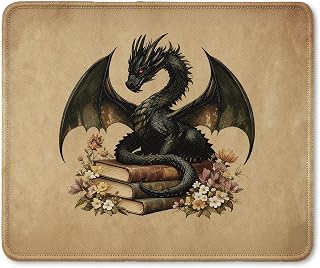 Vintage Book Lover Dragon Mouse Pad, Black Baby Dragon Mouse Pad for Book Readers, Fantasy Desk Accessory for Home Office Computers Laptop, Bookish Gift for Reading Lovers, 9.5x7.9 Inch