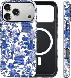 Vintage Bookish Floral Magnetic Case for iPhone 17 Pro, Blue