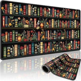 Vintage Bookshelf Large Gaming Mouse Pad Desk Mat 31.5"x15.7" | Extended Mousepad, Non-Slip Rubber Base , Stitched Edges, for Computer/Laptop/Office/Home