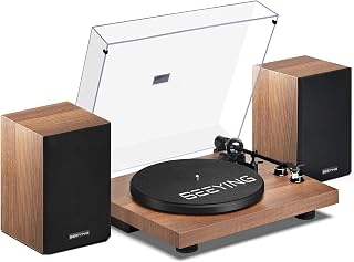 Vinyl Record Player with 36 Watt Stereo Bookshelf Speakers | Bluetooth Turntable Hi-Fi System with Magnetic Cartridge, USB Recording and Auto Stop, Built-in Preamp, Belt Drive 2-Speed