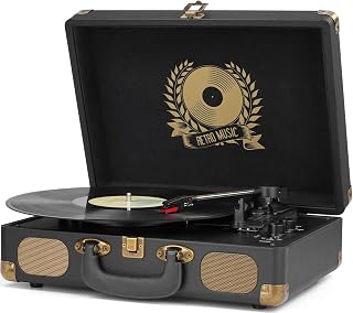Vinyl Record Player Bluetooth Turntable 3-Speed Suitcase Portable Vintage Belt-Driven Record Player with Speakers RCA Line Out AUX in Headphone Jack