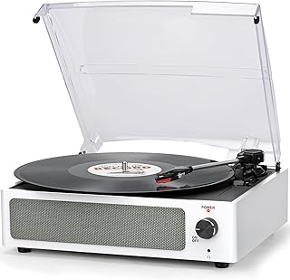Vinyl Record Player with Speakers Vintage Turntable for Vinyls Records, Belt-Driven Turntable Support 3-Speed, Wireless Playback, Headphone, AUX-in, RCA Line LP Vinyl Players for Sound Enjoyment White
