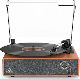 Vinyl Record Player Vintage Turntable for Vinyl Records LP Phonograph Auto Stop Tone Adjustment Belt Drive 3 Speed 3 Size Support Wireless Input RCA Output Retro Walnut Red Brown