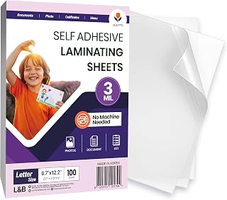 VIOLETTO 3mil Self-Adhesive Laminating Sheets 100 Pack, Letter Size, 8.7 x 12.2 Inches Cold Lamination Film for Photos and Documents, No Machine Needed, Crystal Clear Single Sided Vinyl | 100 Pack, Cold Lamination Film, No Machine Needed, Crystal Clear, S