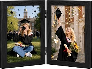 Vittanly 5x7 Double Picture Frame, Hinged 2 Photo Frames, Black