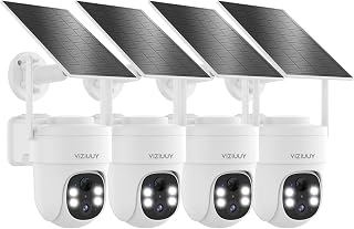 VIZIUUY 3MP Solar Security Cameras Wireless Outdoor, WiFi6,PIR+AI Detection | 360&deg; PTZ, Color Night Vision, 2-Way Audio, IP66 Weatherproof, No Subscription, Alexa, for Garden/Front Door/Backyard, 4 Pack