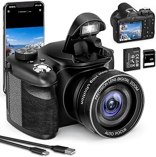 Vlogging Camera with Dual-View Recording, WiFi & Dual Cameras, 2000mAh, 8K | Dual-view recording captures the scene and your reaction, with WiFi control, autofocus, 16X digital zoom, and up to 8K/8fps.