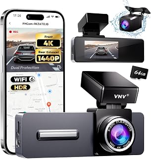 VNV 4K+2.5K Dash Cam Front and Rear, WiFi-6 APP Control Dash Camera for Car | Enhanced Night Vision, Free 64GB Card, 24H Parking Mode, Advanced WDR&HDR, G-Sensor, Loop Record, 170&deg;Wide Angle, 2" IPS