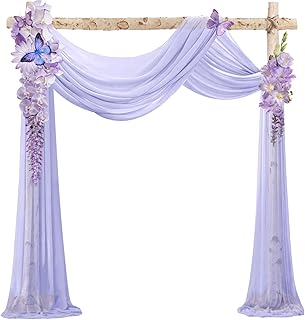 VOK Lavender Wedding Arch Draping Fabric Chiffon Curtains, 29in x 18Ft Sheer Chiffon Outdoor Curtain for Wedding Ceremony Birthday Party Decoration (Lavender,4 Panel)