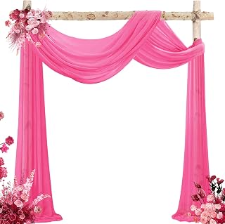 VOK Wedding Arch Draping Fabric Chiffon Curtains, 29in x 18Ft Sheer Chiffon Outdoor Curtain for Wedding Ceremony Birthday Party Decoration (Fuchsia,4 Panel)