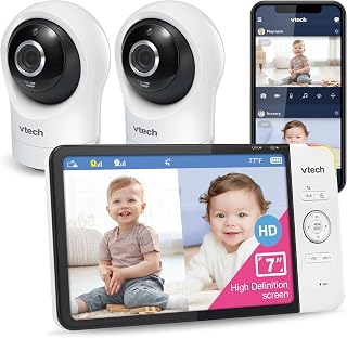 VTech RM7764-2HD Smart WiFi Baby Monitor with 2 Cameras, 1080p HD Video, 360&deg; Pan & Tilt, 10x Zoom, 7" HD Parent Unit, Night Vision, Soothing Sounds, 2-Way Talk, Temperature & Motion Detection
