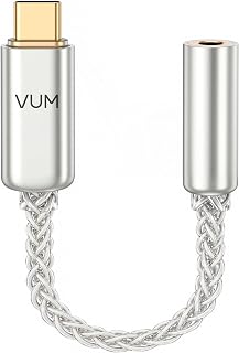 VUM Hi-Res USB-C to 3.5mm Audio Adapter 32-Bit/384kHz,CX31993 DAC & MAX97220 AMP, 8-Strand Silver Plated Single Crystal Copper Core, 24K Gold-Plated Hi-Fi Stereo USBC to Headphone Jack Adapter