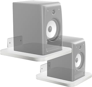 WALI Speaker Wall Mount, Heavy Duty Bookshelf Speaker Floating Wall Shelves, Surround Sound Speakers Stand for Living Room, Home Theater and Gaming Room, Holds up to 55 Lbs, (SWM302W), 1 Pair, White