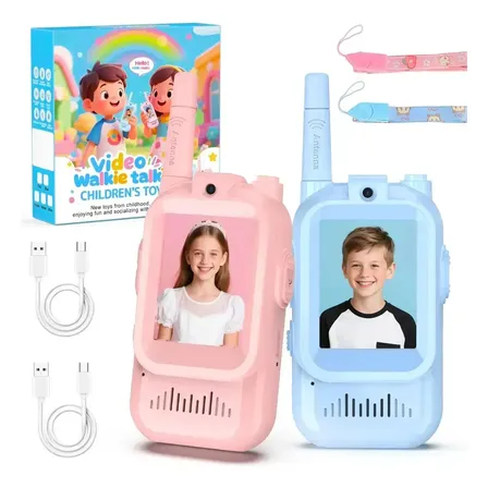 Walkie Talkie Ni&ntilde;os Juegos Infantil Handy Con C&aacute;mara X2 Rosa/celeste