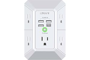 Wall Charger, Surge Protector, QINLIANF 5 Outlet Extender with 4 USB Charging Ports, 3-Sided 1680J Power Strip Multi Plug Adapter Spaced for Home Travel Office