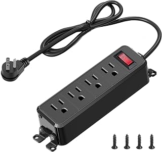 Wall Mount Power Strip Black, 4 Outlet Mountable Power Strip with Switch, 6ft Flat Plug Extension Cord for Home, Office, and School, ETL Listed (6ft, 4 Outlets)