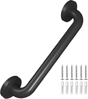 Wall Mounted Handrail Staircase Steps Safety Bar Metal Industrial Stairs Grab Bars Indoor Exterior Outdoor Deck Hand Rail Matte Black Frame Pipe Handle for Elderly (40 Inch 1 Pack)