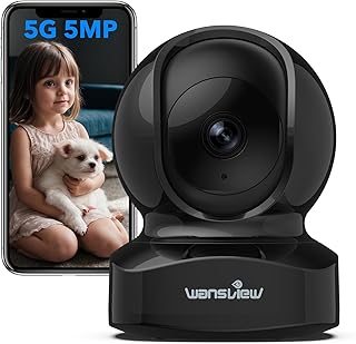 wansview Security Camera, IP Camera Dual Band 5G & 2.4G Wi-Fi, Q5 5MP Black | Home Indoor Camera for Baby/Pet/Nanny, 2 Way Audio Night Vision, Compatible with Alexa, with TF Card Slot and Cloud