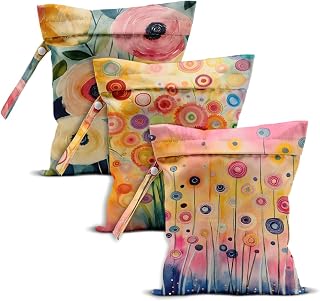 Watercolor Floral Print Wet Dry Bag, 3 Pack, Waterproof Reusable Wet Bag for Swimsuit, Beach, Dirty Clothes Diaper Pool Gym Yoga Birthday, Colorful Flower Travel Toiletries Beach Essentials