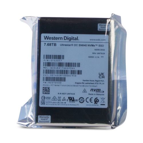 WD DC SN840 7.68TB WUS4BA176DSP3X4 0TS2057 PCIe Gen3.1x4 4GB/s U.2 NVMe 2.5" SSD