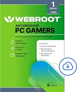 Webroot Antivirus for PC Gamers 2026 | 1 Device | 1 Year Download + System Performance Optimizer