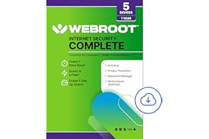 Webroot Internet Security Complete | Antivirus Software 2026 | 5 Device | 1 Year Download for PC/Mac/Chromebook/Android/IOS + Password Manager, Performance Optimizer