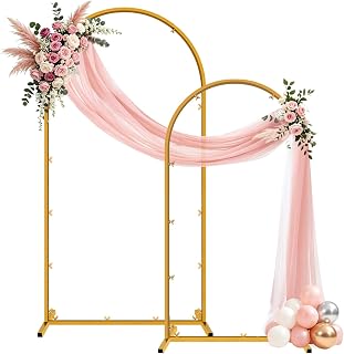 Wedding Arch Backdrop Stand 5FT, 6FT Gold Metal Arch Stand Set of 2, Balloon Arch Stand for Wedding Baby Shower Birthday Ceremony Party Graduation Decoration