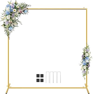 Wedding Arch Backdrop Stand Square 6.6x6.6FT Gold Balloon Arch Stand Garden Arbor Backdrop Frame for Wedding Party Birthday Baby Shower Photo Booth Background Decoration