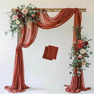Wedding Arch Draping Fabric 2 Panels Terracotta Sheer Backdrop Drape | Sheer Fabric 28.7"x20FT Backdrop Chiffon Drapes for Wedding Ceremony Birthday Party Bridal Shower Outdoor Decoration