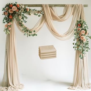 Wedding Arch Draping Fabric 4 Panels Champagne Sheer Backdrop Drapes