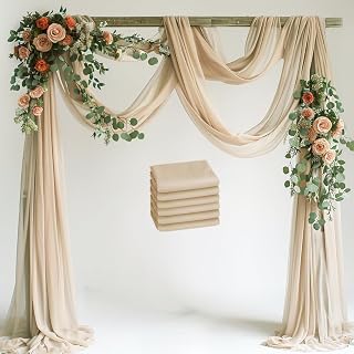 Wedding Arch Draping Fabric 6 Panels Champagne Sheer Backdrop Drapes
