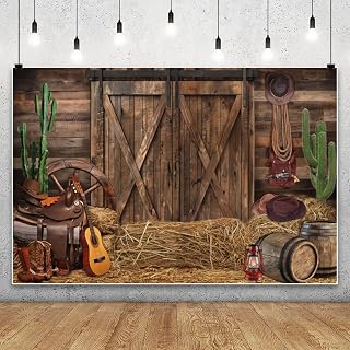 Western Cowboy Backdrop 8x6ft Fabric Cowboy Cowgirl Birthday Party Decor Photography Wild West Events Country Wedding Pictures Rustic Concert Background Farmhouse Barn Backdrops
