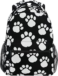 White Black Paws Print Backpack 3rd 4th 5th Grade School Bookbags Travel Laptop Daypack Bag Purse for Boys Girls Teens