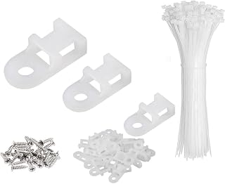 White Cable Zip Tie Mounts Kit-100 Pcs Cable Zip Tie Saddle Type Mounts Base with 100 Pcs 6" Cable Ties and 100 Pcs Tapping Screw, Wire Cable Clips Organizer Holders Clamps