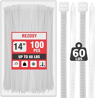 White Clear Zip Ties 14 Inch (100 Pack) - 60 lb Heavy Duty UV Resistant Self-Locking Nylon Cable Ties for Outdoor Use