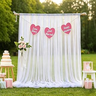 White Sheer Curtain Backdrop 10ft x 7ft - Wrinkle Free Tulle Backdrop Curtains for Party Wedding Photoshoot Photo Booth Baby Shower Birthday Decoration - 2 Panels White Drapes for Background