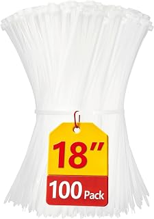 White Zip Ties, Clear Zip Ties 18 inch, 100 Pack, White Cable ties with 75 lb Tensile Strength, Wire Ties, Zipties Clear, ANOSON