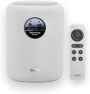 WiiM Sound Smart Speaker with Hi-Res Audio, WiFi and Touchscreen, White | 100W peak 2.1 stereo, 1.8" touch display, AI RoomFit, multi-room audio, stereo pairing, WiFi 6E, voice remote included.