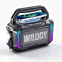 Wilody Speakers Bluetooth Wireless, 40W Loud Outdoor Speaker with Bass, IPX7 Waterproof Floatable, 20H Playtime, Wireless Charge, TWS, RGB Light, Portable Speaker for Work, Garage, Outdoor(S-Red)