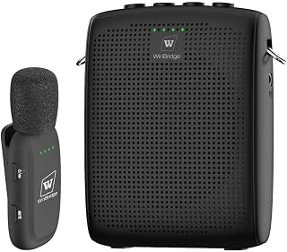 WinBridge Wireless Voice Amplifier with Clip-On Lapel Mic for Teachers | 15W Portable PA System with Bluetooth, 12H+ Battery, Auto-Pairing , Instant Mute, Ultra-Light Lavalier Microphone WB005