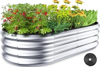 Winpull Raised Garden Bed Kit, 4x2x1 ft Galvanized Planter Box Outdoor with Safety Edging, Large Metal Raised Beds for Gardening Vegetables Flower Herb (Classic Silver)
