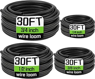 Wire Loom 1/4", 3/8", 1/2", 3/4 Inch x 30 FT, Split Wire Loom Tubing Wire Conduit, Cable Sleeves Bulk Flexible Electrical Conduit Protective kit, Black
