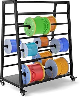 Wire Spool Rack, Cable Dispenser Cart with Wheels, Multi-Electrical Wire Rack, 12 Rods Adjustable Cable Reel Holder, Heavy Duty Wire Spool Holder, Automotive Wiring Storage Stand