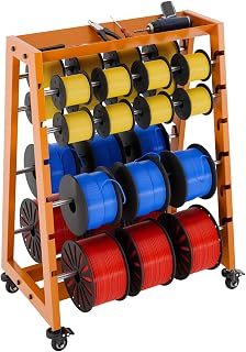 Wire Spool Rack with Tool Box, Heavy Duty 8-Rod Adjustable Cable Dispenser with Locking Wheels, 400LB Capacity Wire Holder Organizer for Electrical, Industrial and Retail Use