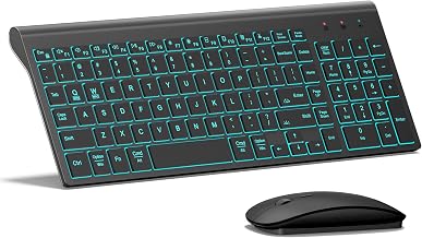 Wireless Backlit Keyboard and Mouse Ultra Slim Combo, TopMate 2.4G Silent Compact 2400DPI Mouse and Scissor Switch Keyboard Set, Batteries Included, for PC/Laptop/Windows/Mac/Gaming - BL Gold White