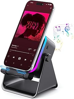 Wireless Bluetooth Induction Speaker Phone Speaker Amplifier, Black | Rechargeable, Charge Cell Phone, Portable Phone Stand, Ambient Lights, Compatible with iPhone/iPad/Android/Samsung