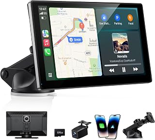 Wireless Carplay Screen for Car, 9" Android Auto Screen with 4K Dash Cam + 1080P Backup Camera, OTA Updates, GPS Navigation, Bluetooth, FM, Mirror Link, Voice Control, Easy to Install