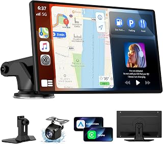 Wireless CarPlay Screen for Car, 9 Inch Portable Touchscreen for Apple CarPlay & Android Auto, Plug & Play, OTA Updates, Backup Camera & Screen Mirroring, Voice Control, GPS, Bluetooth 5.0, FM/AUX