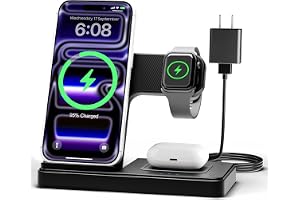 Wireless Charger iPhone Charging Station: 3 in 1 Charger Stand Multiple Devices for Apple - iPhone 17 16e 16 15 14 Pro Max 13 12 11 - Watch 11 10 9 8 7 6 5 4 3 2 SE and Ultra Series - Airpods 4 3 Pro